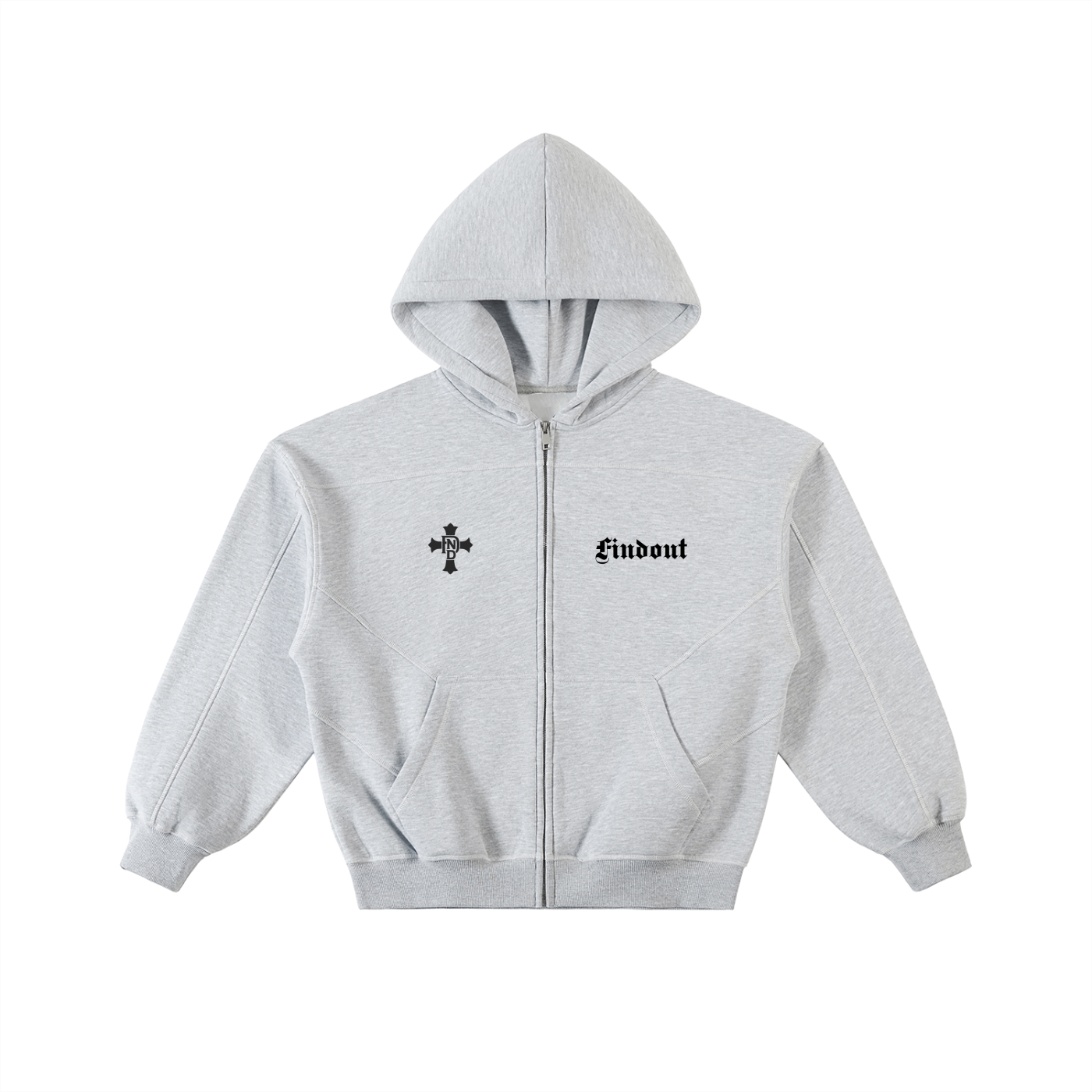 Contrast-Stitched Boxy Fleece Zip Hoodie