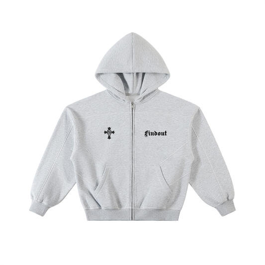 Contrast-Stitched Boxy Fleece Zip Hoodie