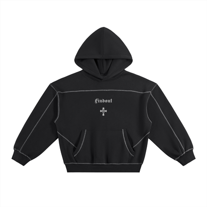 Contrast-Stitched Boxy Fleece Hoodie