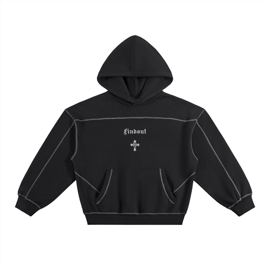 Contrast-Stitched Boxy Fleece Hoodie