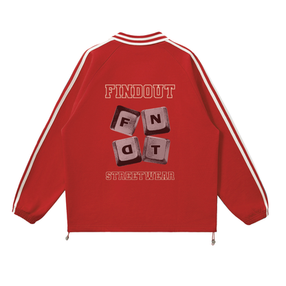 Contrast Striped Lapel Collar Sweatshirt